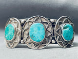 Heavy Vintage Native American Navajo Easter Blue Turquoise Sterling Silver Bracelet-Nativo Arts