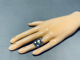 Whimsical Vintage Native American Zuni Blue Gem Turquoise Sterling Silver Owl Ring-Nativo Arts