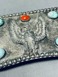 Heavy Eagle 79 Grams Vintage Native American Navajo Turquoise Sterling Silver Buckle-Nativo Arts