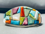 Brilliant Native American Navajo Inlay Turquoise Gaspeite Spiny Oyster Sterling Silver Bracelet-Nativo Arts