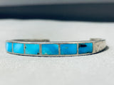 Superb Vintage Native American Navajo Inlay Turquoise Square Cut Sterling Silver Bracelet-Nativo Arts