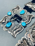 Hand Tooled Benny Yazzie Vintage Native American Navajo Sterling Silver Turquoise Concho Belt-Nativo Arts