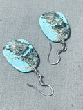 Native American Fascinating Vintage Santo Domingo Turquoise Slab Sterling Silver Earrings-Nativo Arts