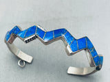 Rare 7 Inch Wrist Vintage Native American Navajo Lapis Inlay Sterling Silver Bracelet-Nativo Arts