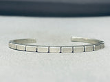Brickwall Hand Etched Vintage Native American Navajo Sterling Silver Stacker Bracelet-Nativo Arts