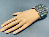 139 Grams Native American Navajo Green Turquoise Lizard Sterling Silver Bracelet-Nativo Arts