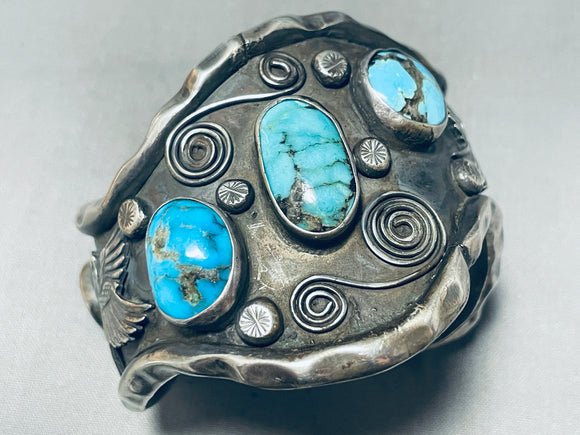 115 Grams Mens Vintage Native American Navajo Turquoise Sterling Silver Bracelet-Nativo Arts