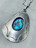 Impressive Vintage Native American Navajo Morenci Turquoise Sterling Silver Necklace-Nativo Arts