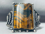 Towering Vintage Native American Navajo Huge Tigers Eye Sterling Silver Rope Cuff Bracelet-Nativo Arts