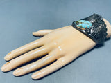 One Of The Coolest Vintage Native American Navajo Turquoise Sterling Silver Leaf Bracelet-Nativo Arts