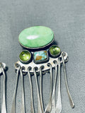 Luminous Native American Navajo Signed Turquoise Gaspeite Sterling Silver Pendants Earrings-Nativo Arts