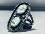 Massive Vintage Native American Navajo 2 Pilot Mountain Turquoise Sterling Silver Ring-Nativo Arts