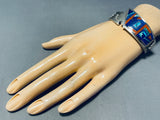 Important 6.5 Inch Wrist Vintage Native American Navajo Inlay Sterling Silver Turquoise Bracelet-Nativo Arts