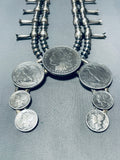 Unforgettable Native American Navajo Sterling Silver Coin Squash Blossom Necklace-Nativo Arts