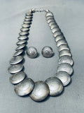 Graduated Pillow Bead Vintage Native American Navajo Sterling Silver Necklace And Earring Set