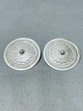 Noteworthy Vintage Native American Navajo Sterling Silver Concho Earrings Signed-Nativo Arts