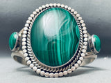 One Of The Best Domed Malachite Vintage Native American Navajo Sterling Silver Bracelet-Nativo Arts