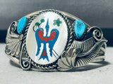 Superior Vintage Native American Zuni Bird Inlay Turquoise Sterling Silver Bracelet-Nativo Arts