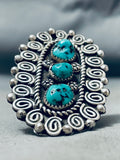 Towering Vintage Native American Navajo Swirl Sterling Silver Turquoise Ring-Nativo Arts