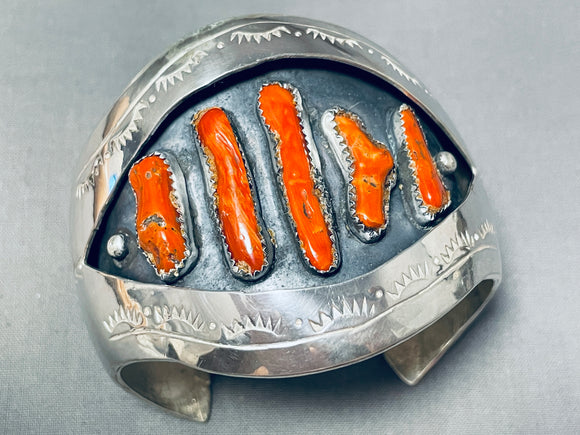The Best Vintage Native American Navajo Coral Sterling Silver Shadowbox Bracelet-Nativo Arts