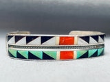 Important Andrew Dewa Vintage Native American Zuni 6 Inch Wrist Sterling Silver Bracelet-Nativo Arts
