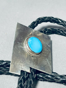 New Mexico Vintage Native American Navajo Turquoise Sterling Silver Bolo Tie-Nativo Arts