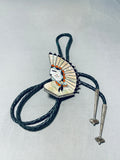 One Of The Best Ever Vintage Native American Zuni Chief Turquoise Inlay Sterling Silver Bolo Tie-Nativo Arts