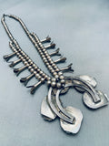 Gorgeous Vintage Native American Navajo Green Turquoise Sterling Silver Squash Blossom Necklace-Nativo Arts