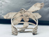 Gigantic Native American Navajo Cardinal Inlay Sterling Silver Dragonfly Bracelet-Nativo Arts