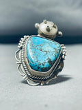 Noteworthy Vintage Native American Navajo Signed Spiderweb Turquoise Silver Huge Kachina Ring-Nativo Arts