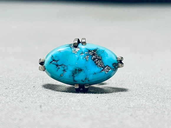 Enticing Vintage Native American Navajo Morenci Turquoise Sterling Silver Tie Tack-Nativo Arts