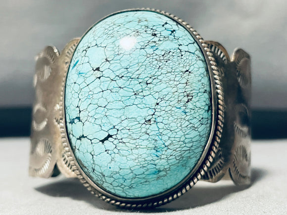 Micro Spiderweb! Vintage Native American Navajo Turquoise Sterling Silver Bracelet-Nativo Arts