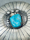 STURDY VINTAGE NAVAJO SPIDERWEB TURQUOISE STERLING SILVER LEAF BUCKLE