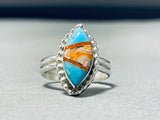 Signed Native American Navajo Blue Gem Turquoise Opal Sterling Silver Ring-Nativo Arts