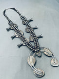 262 Grams Vintage Native American Navajo Turquoise Sterling Silver Squash Blossom Necklace-Nativo Arts