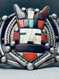 Museum Quality Vintage Native American Zuni Turquoise Kachina Sterling Silver Bracelet-Nativo Arts