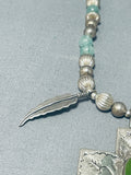 Divine Native American Navajo Jade Sterling Silver Feathers Large Cross Necklace-Nativo Arts