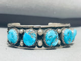 Signed Vintage Native American Navajo Blue Turquoise Row Sterling Silver Bracelet-Nativo Arts