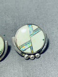 Native American R.h. Boyd Vintage Avajo Turquoise Opal Sterling Silver Earrings-Nativo Arts