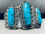 Blue Diamond Turquoise!! Vintage Native American Navajo Sterling Silver Bracelet-Nativo Arts