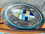 Important Vintage Native American Navajo Abe Begay Inlay Sterling Silver Buckle Belt-Nativo Arts