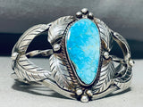 Leaves At Sides Vintage Native American Navajo Spiderweb Turquoise Sterling Silver Bracelet-Nativo Arts