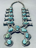 Gasp! 193 Grams Vintage Native American Navajo Sterling Silver Turquoise Squash Blossom Necklace-Nativo Arts