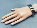 6 Inch Wrist Vintage Native American Navajo Inlay Turquoise Sterling Silver Bracelet-Nativo Arts