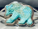 Walking Bear Hand Carved Vintage Native American Navajo Turquoise Sterling Silver Bracelet-Nativo Arts