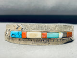 6.5 Inch Wrist Vintage Native American Navajo Turquoise Inlay Sterling Silver Bracelet-Nativo Arts