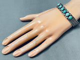 Six Stone Turquoise Vintage Native American Navajo Signed V Hicks Sterling Silver Cuff Bracelet