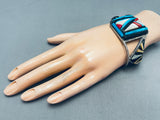 One Of The Coolest Vintage Native American Zuni Turquoise Inlay Sterling Silver Bracelet-Nativo Arts