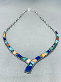 Important Native American Navajo Turquoise Coral Sterling Silver Necklace-Nativo Arts