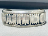 Superb Native American Navajo Handcarved Sterling Silver Convex Bracelet-Nativo Arts